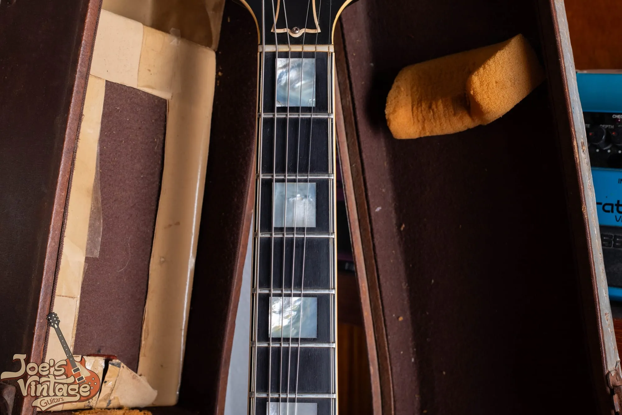 Bound rosewood fingerboard with large pearl block inlays on a 1958 Gibson ES-5 Switchmaster.