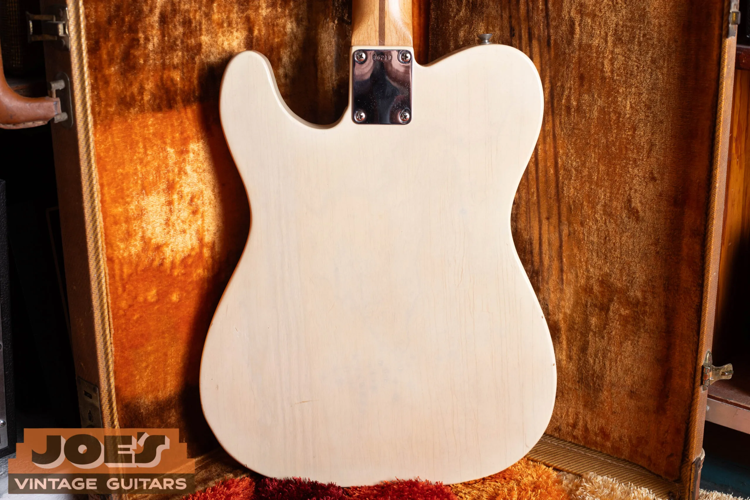 1959 Fender Telecaster top loader back, no body ferrules visible, strings anchor at bridge plate only, mid-1958 to mid-1959 configuration