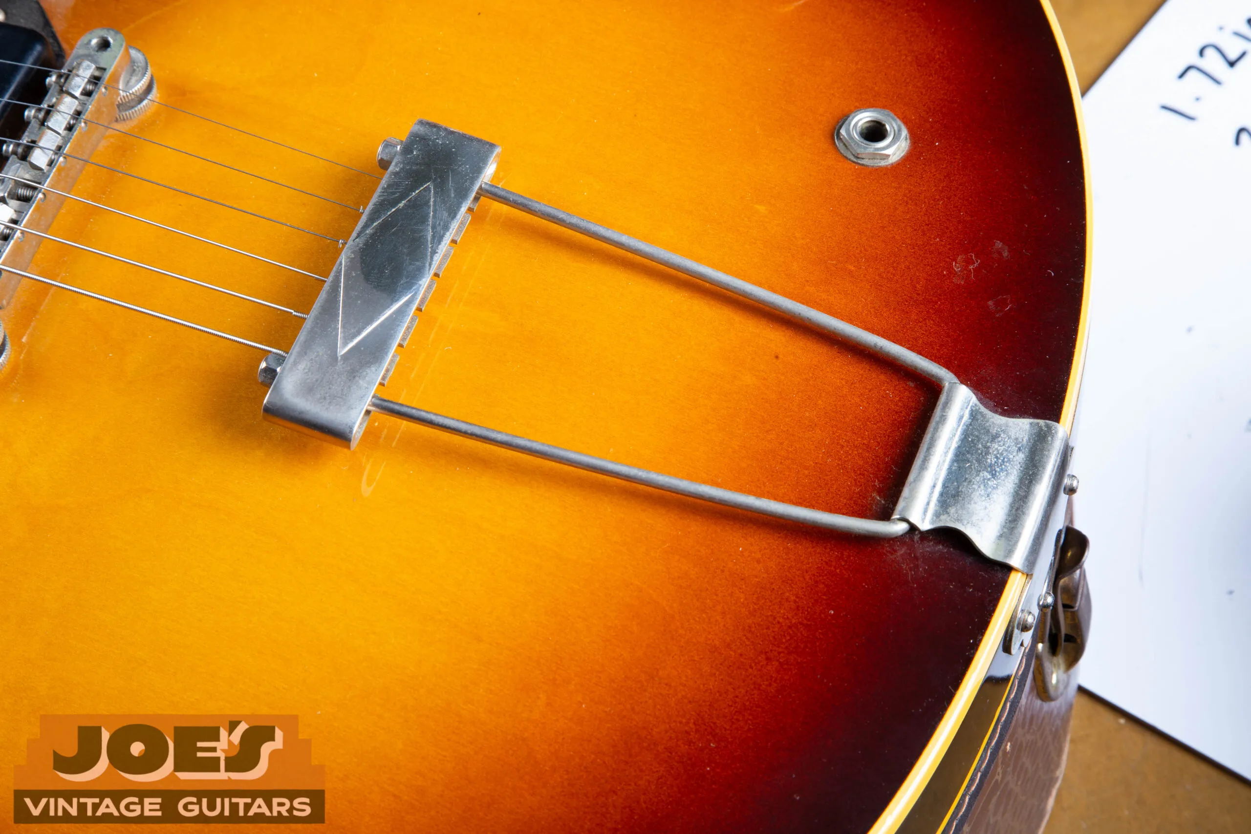 Nickel-plated trapeze tailpiece on a 1959 Gibson ES-330