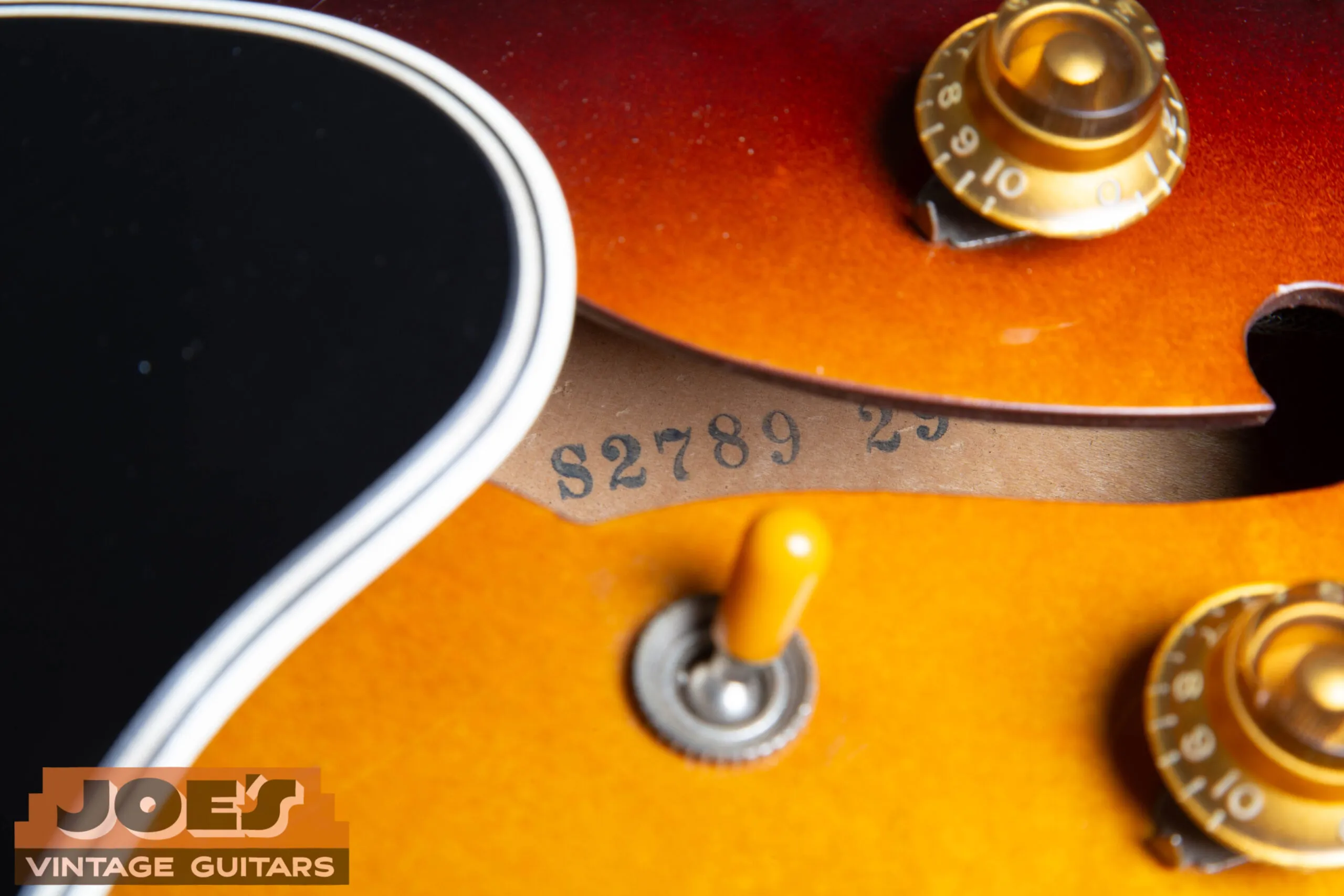 Factory Order Number (FON) close-up inside a 1959 Gibson ES-330, the T-prefix identifies this as a 1959 build