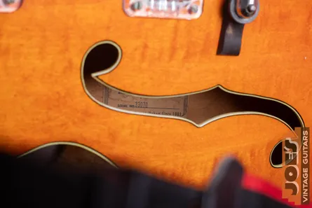 5-digit black ink serial number stamped on the headstock of a 1959 Gretsch 6120 Chet Atkins hollowbody, sequential era example