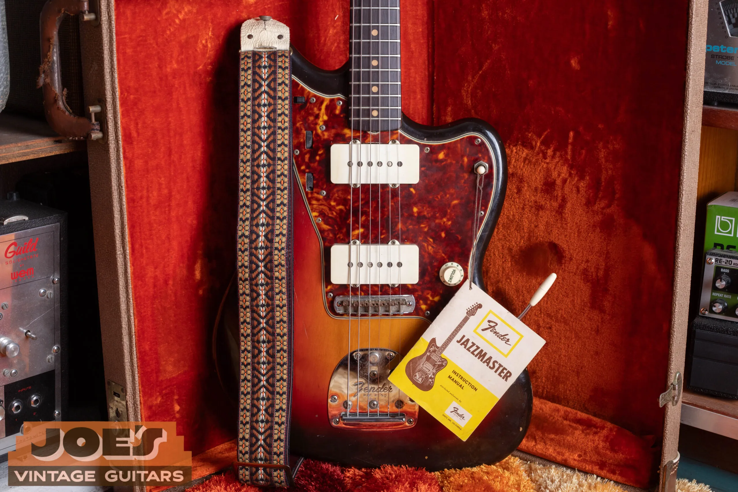 1960s Fender Jazzmaster with original owner’s manual and period 1960s strap, complete original pre-CBS Jazzmaster with case candy and accessories