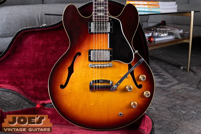 1965 Gibson ES-335 in sunburst with a factory short Maestro Vibrola, front of body