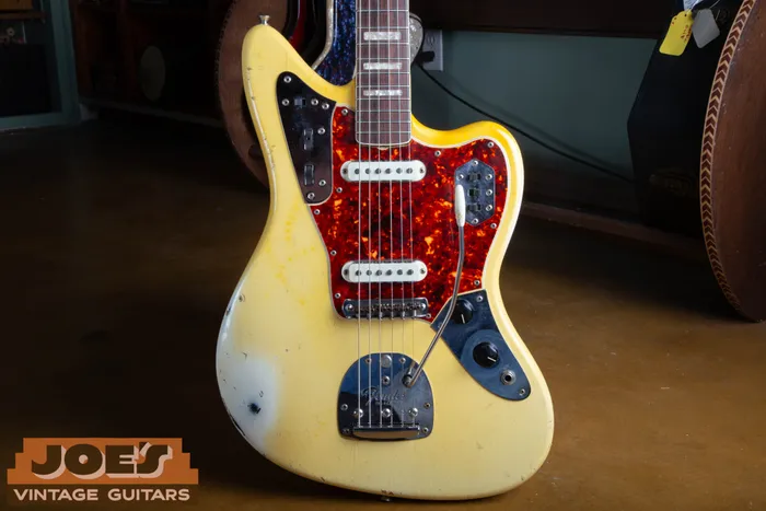 A 1966 Fender Jaguar in original Olympic White finish.