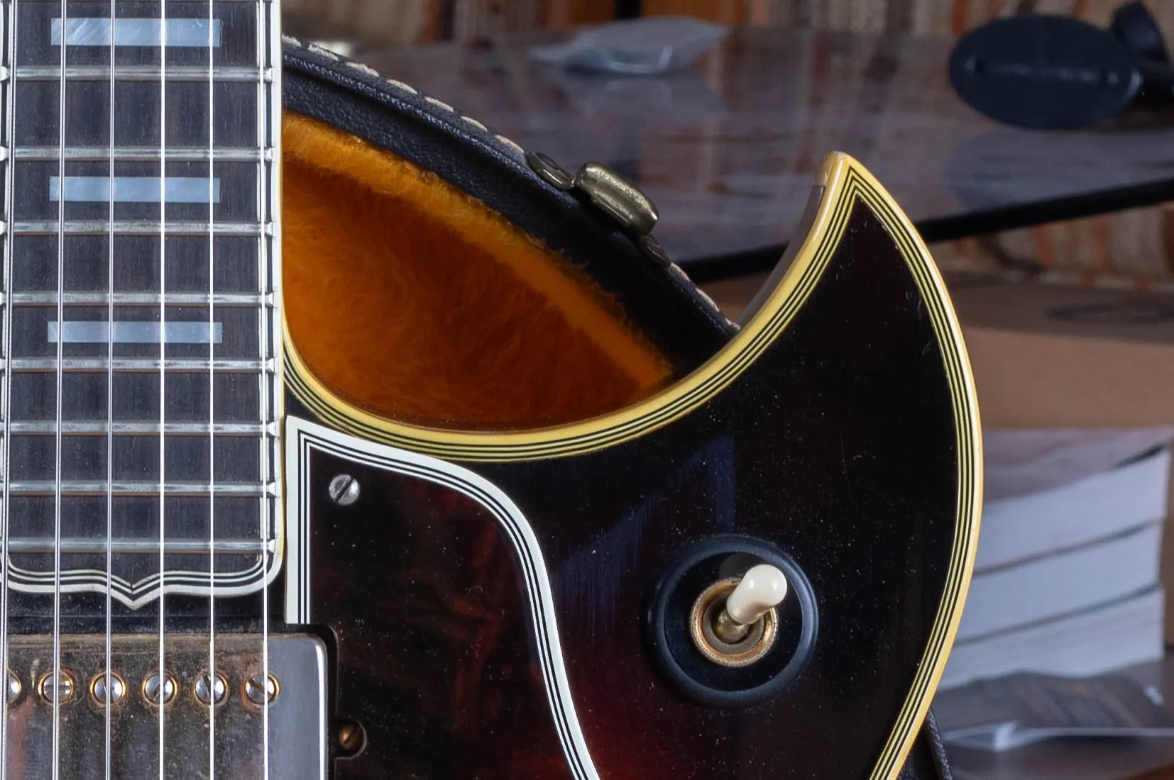 1967 Gibson Byrdland Florentine pointed cutaway close-up, sharp horn style used 1961 to 1968