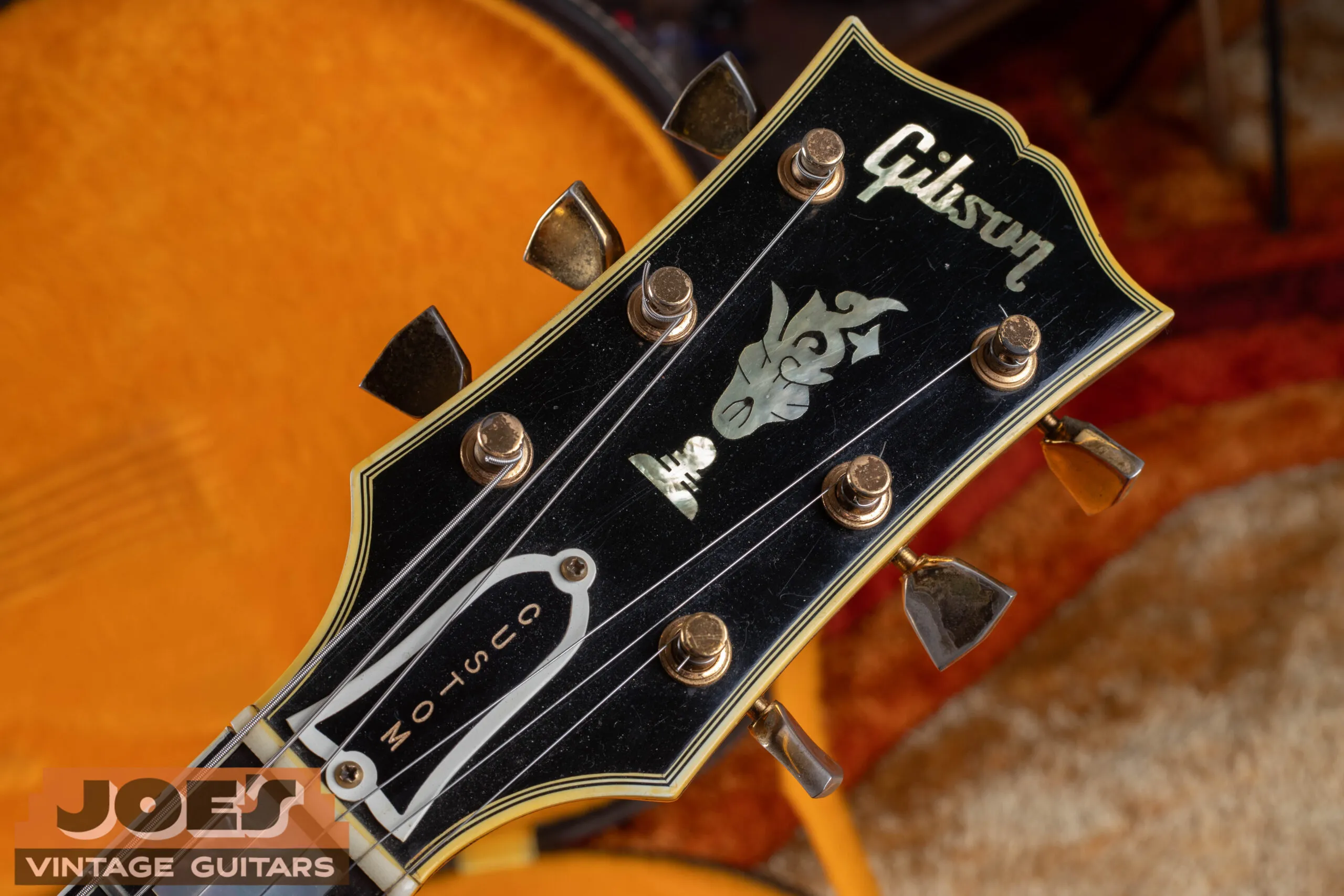 1967 Gibson Byrdland headstock showing Custom truss rod cover, correct pre-1970 configuration with pearl flowerpot inlay