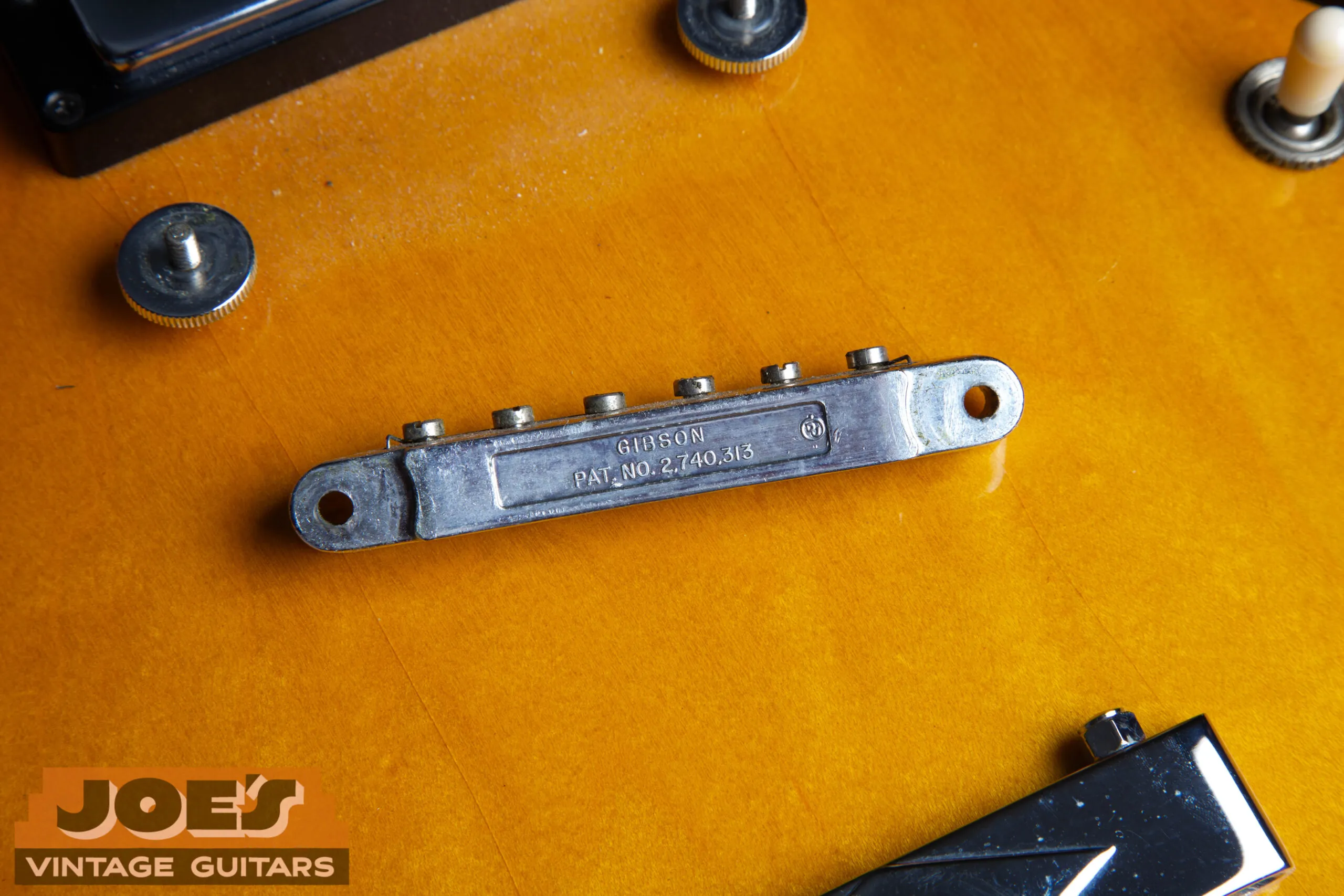 1968 Gibson ES-335 ABR-1 Patent Number bridge, back view showing chrome hardware