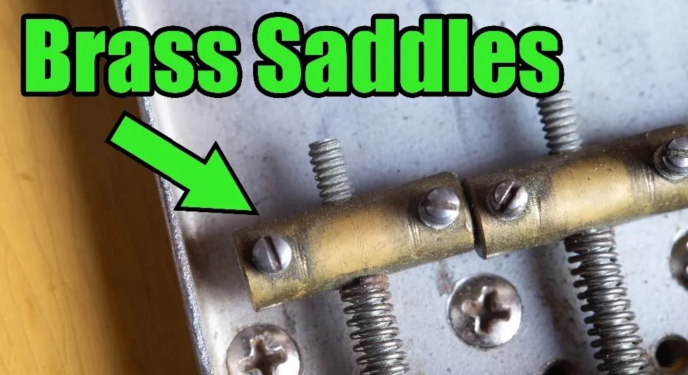 Brass Telecaster bridge saddles, 1950 to mid-1954, gold colored with a dull patina