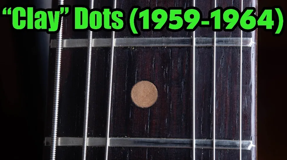 Fender clay dot fretboard inlays, 1959 to 1964, dull and matte