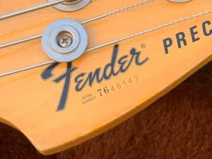Fender 76 prefix serial number on the front of the headstock, 1976