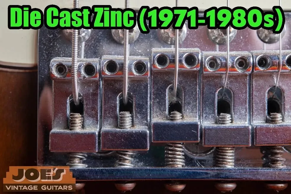 Die-cast zinc block Stratocaster saddles from late 1971 onward, thick and unbranded