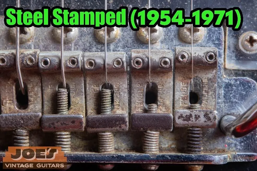 Stamped steel Stratocaster saddles marked FENDER PAT. PEND.