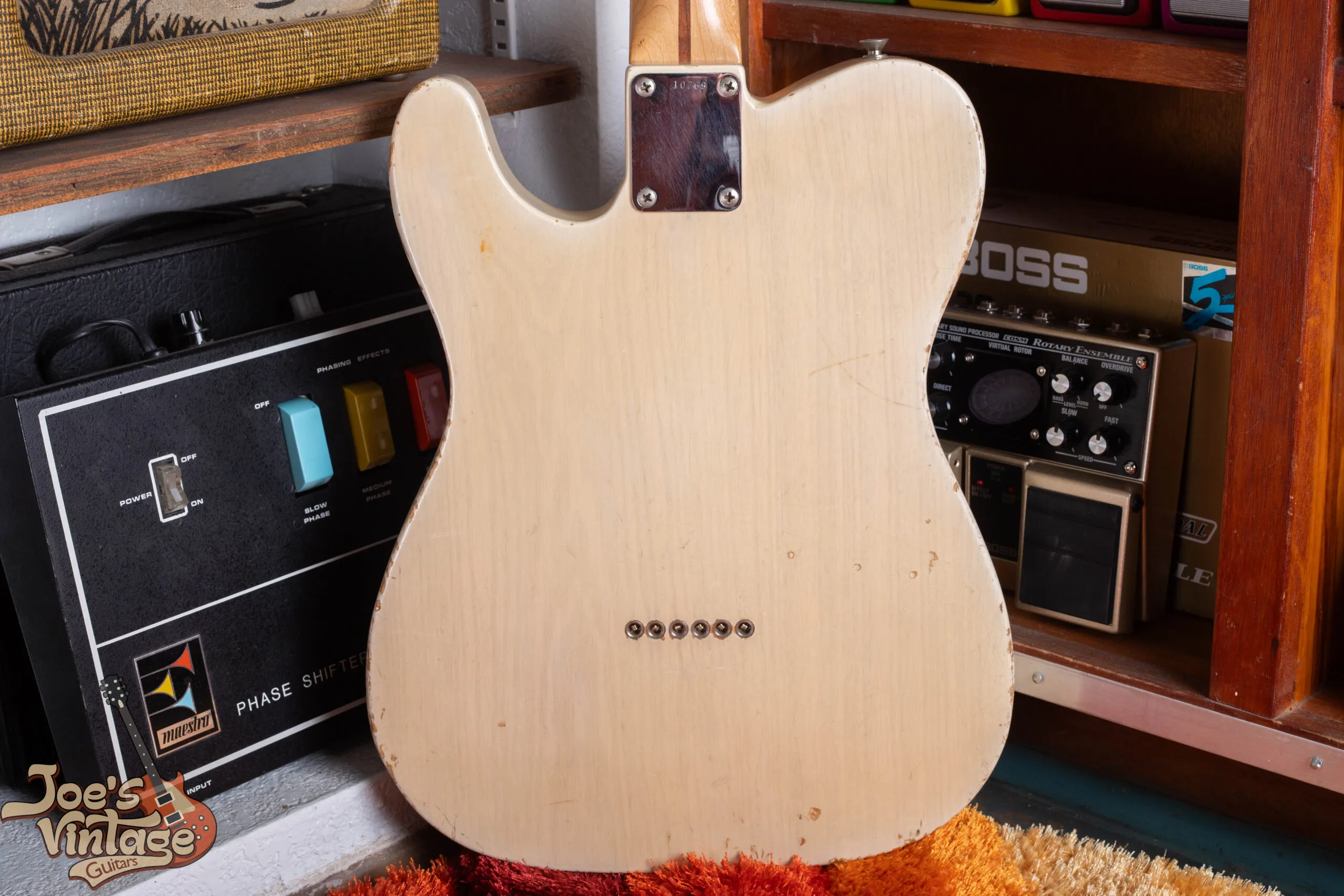1956 Fender Telecaster back showing string-through body ferrules, classic pre-1958 and post-1959 string anchoring method