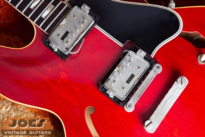 Original PAF humbucking pickups removed from the 1962 Gibson ES-335 to verify the patent-applied-for stickers and construction