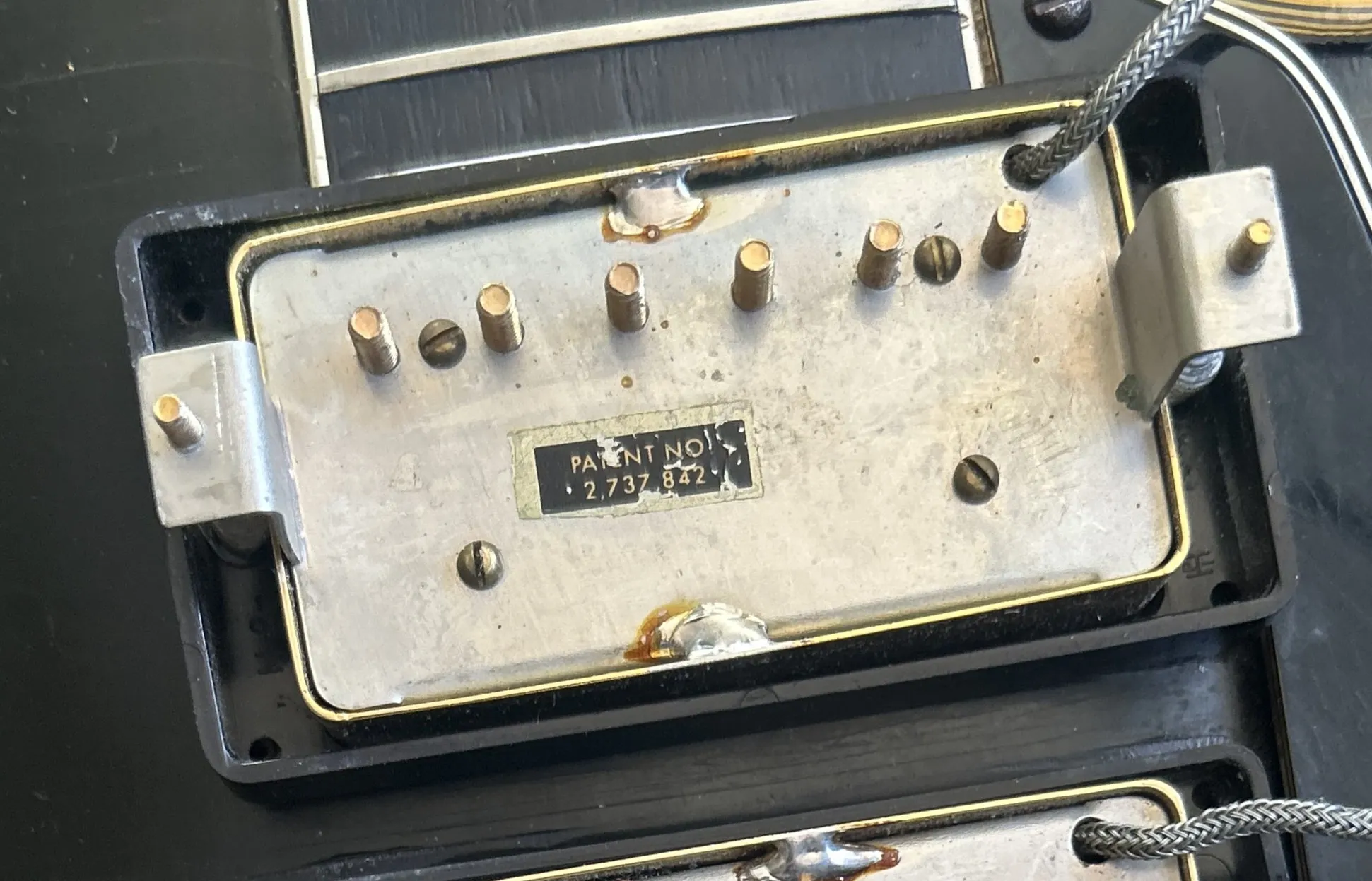 Gibson Patent Number humbucker pickup showing Pat No 2737842 sticker, used on Gibson Byrdland from 1962