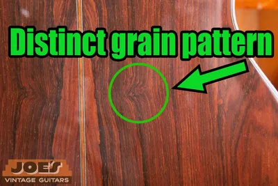 Distinct Brazilian rosewood grain pattern on the outside of a genuine solid-wood Martin back