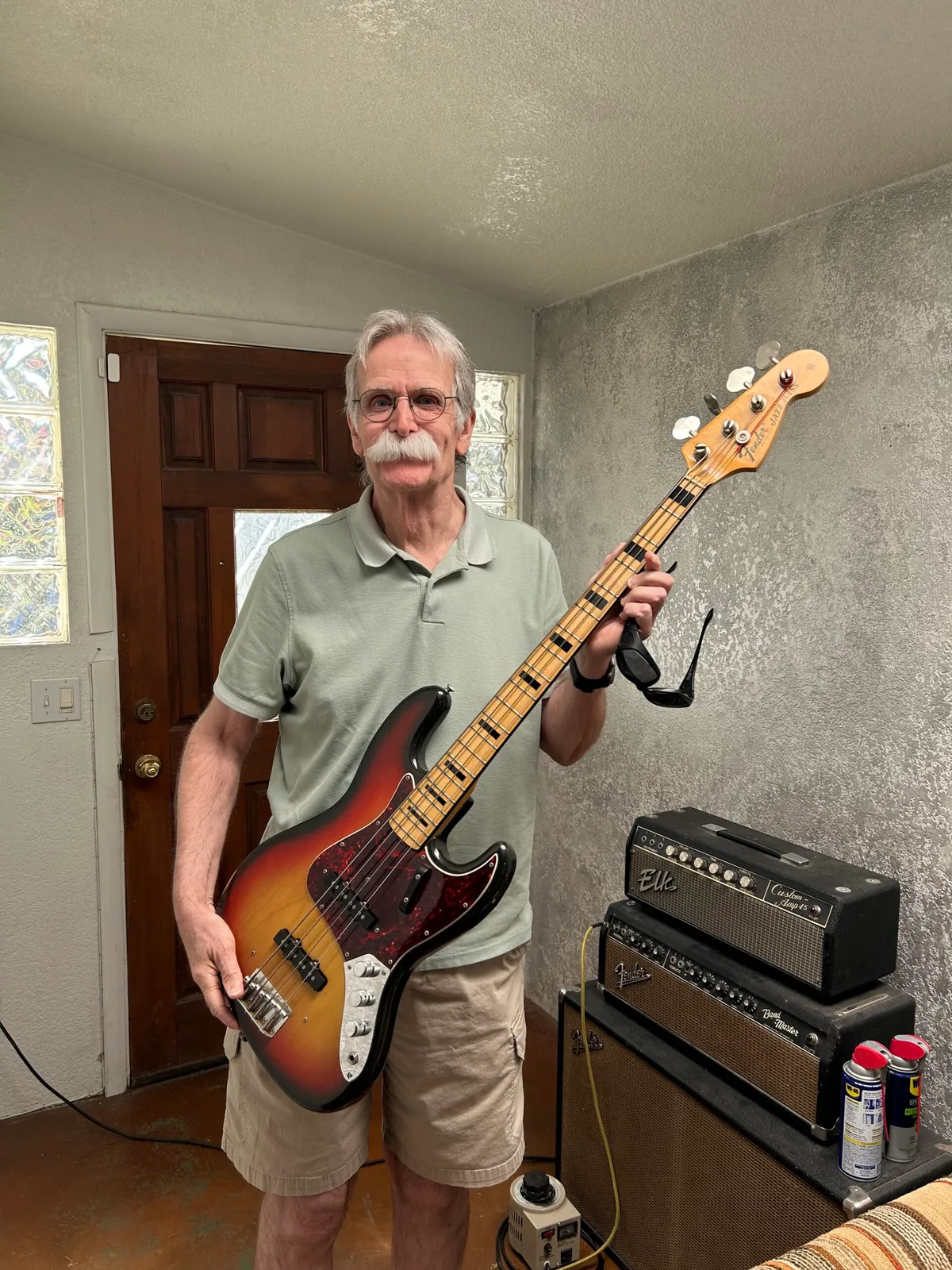 Jim with his 1973 Jazz bass which he has owner for over 40 years.