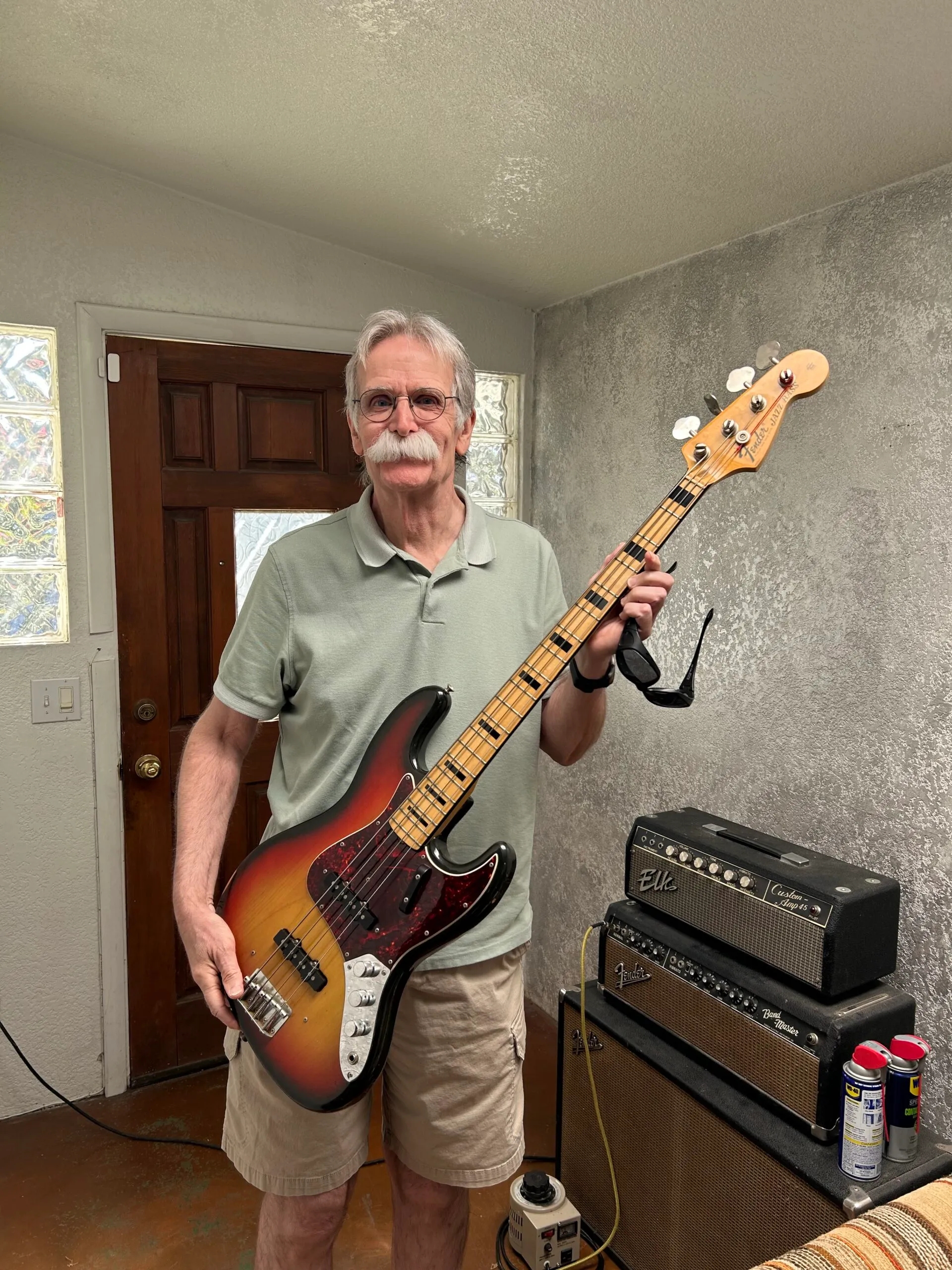 Jim with the 1972 Fender Jazz Bass he owned for 40 years before selling to Joe's Vintage Guitars