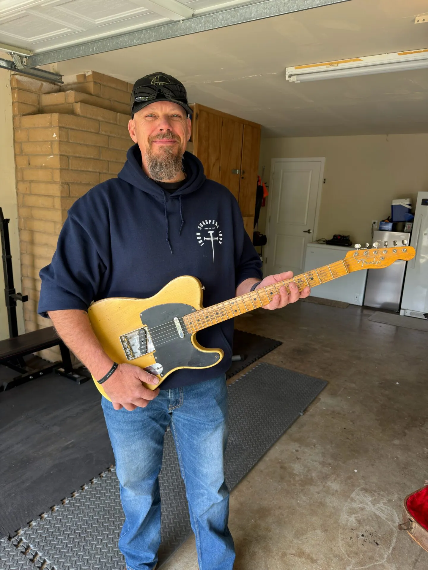 Joshua with his uncle's 1952 Fender Telecaster in Washington State, sold to Joe's Vintage Guitars