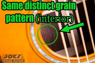 The same distinct grain pattern visible inside the Martin back, confirming solid wood rather than laminate