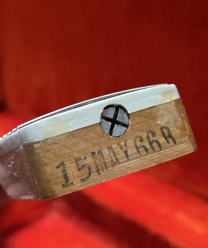 Neck heel date stamp reading 15 MAY 66 on the 1966 Fender Jaguar, confirming the production year
