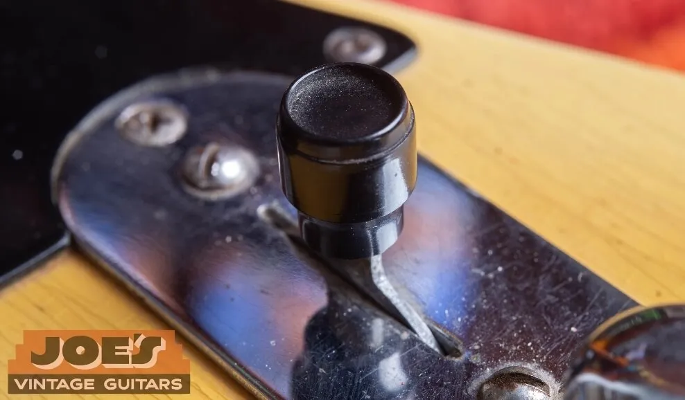 A top hat style switch tip on a vintage Fender Telecaster, from late 1954 onward