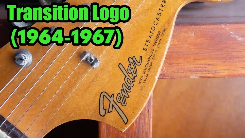 Fender transition logo, mid-1964 to 1967, thicker bolder gold foil