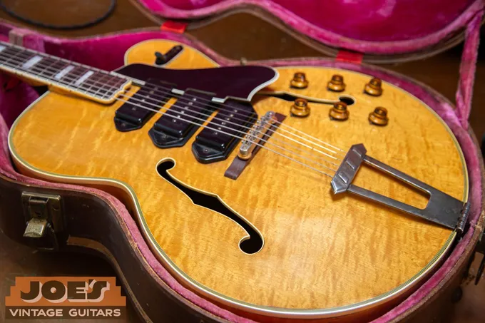 1956 Gibson ES-5 in rare natural blonde finish, a three-pickup archtop electric guitar appraised by Joe’s Vintage Guitars